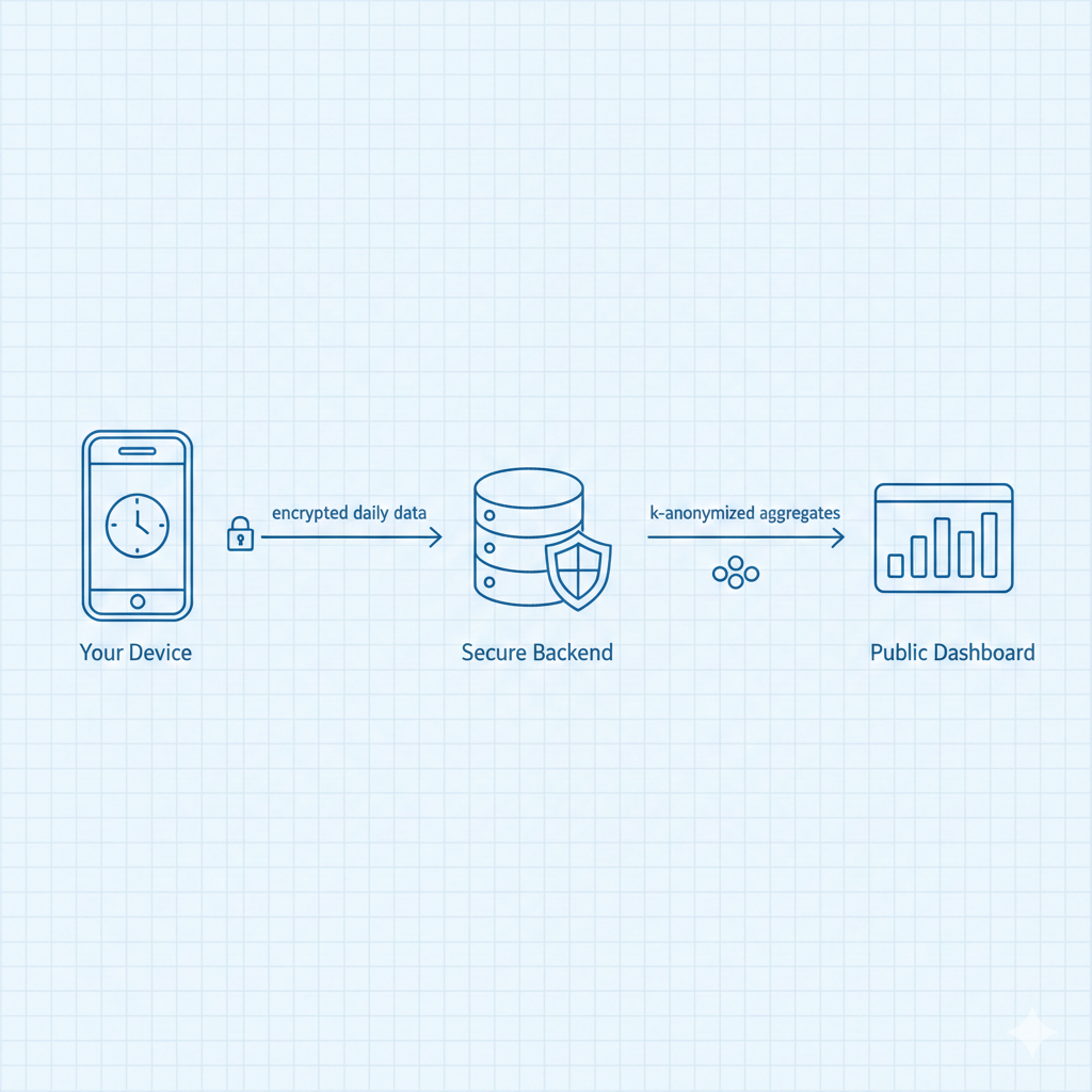 Data Flow: Your Device → Secure Backend → Public Dashboard